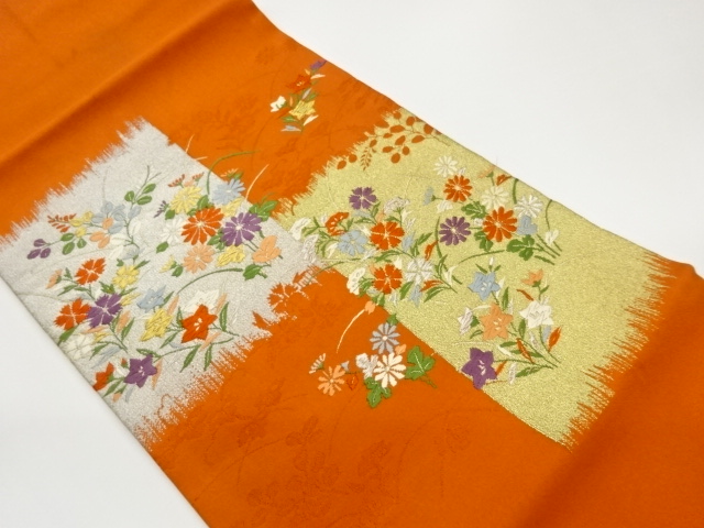 JAPANESE KIMONO / ORIGAMI: AUTUMN GRASS PATTERN WOVEN ODDLY COLORED PA